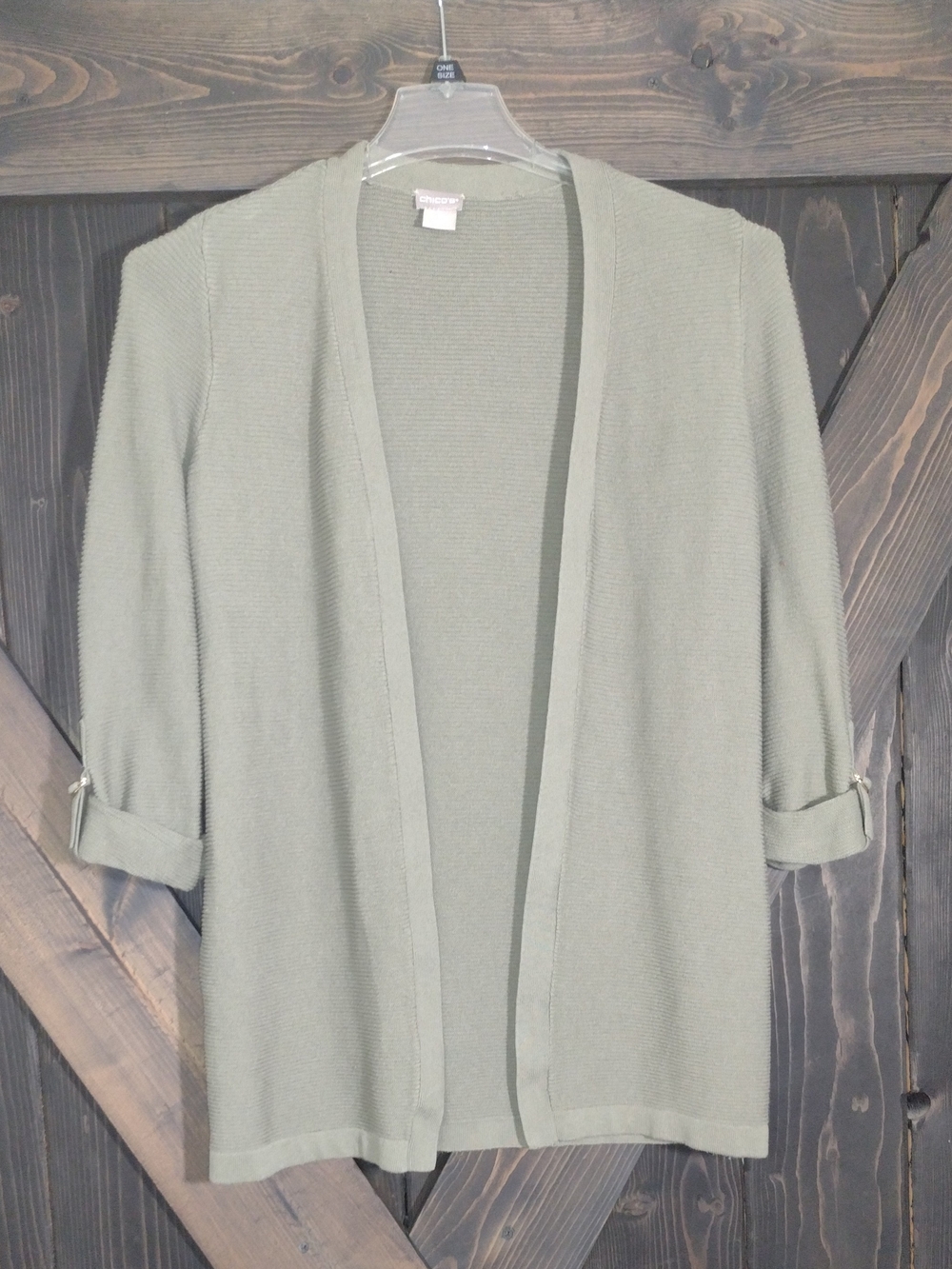 Chico's Light Sage Open-Front Women's Cardigan Sweater Sz Small